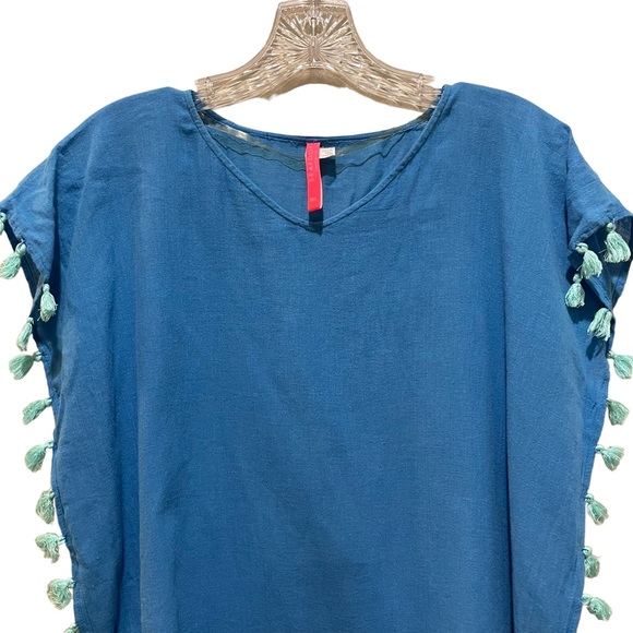 Seafolly Beach Swim Coverup Tassel Dress Blue Girls Size Medium Large - Picture 3 of 6
